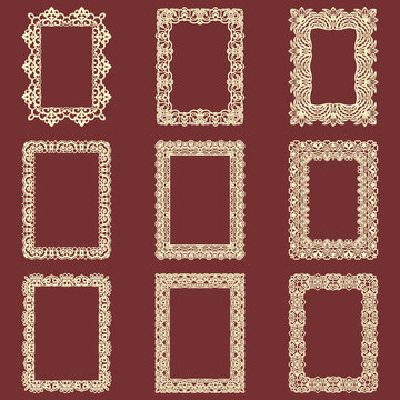Set of rectangular vintage frames isolated background. Vector design elements that can be cut with a laser. A set of frames made of decorative lace borders.