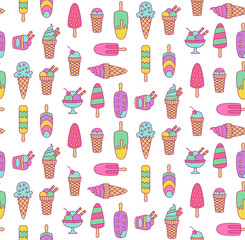 Ice cream doodle seamless vector pattern