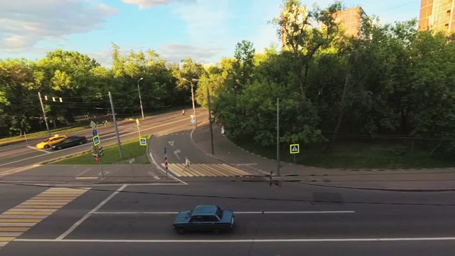 timelapse Russia Moscow intersection traffic lights cars