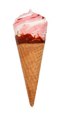 Ice cream with chocolate and strawberry