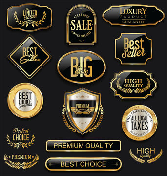 Set of black and gold labels collection