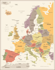 Europe Map - Vintage Vector Illustration