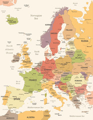 Obraz premium Mapa Europy - Vintage ilustracji wektorowych