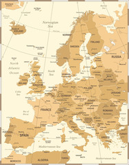 Obraz premium Europe Map - Vintage Vector Illustration