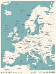 Europe Map - Vintage Vector Illustration