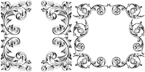 Set of vintage border frame engraving with retro ornament pattern in antique baroque style decorative design. Vector
