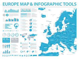 Naklejka premium Mapa Europy - informacje grafiki wektorowej