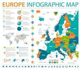 Naklejka premium Europe Map - Info Graphic Vector Illustration