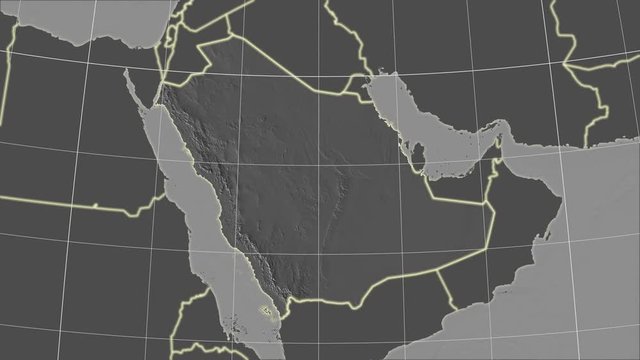 Saudi Arabia and neighborhood. Grayscale contrasted