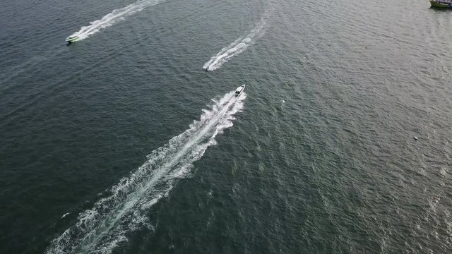 4K Top view of speed boat on the sea