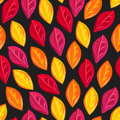 Floral seamless pattern with fallen leaves. Autumn. Leaf fall. Colorful artistic background. Can be used for wallpaper, textiles, wrapping, card, cover. Vector illustration, eps10