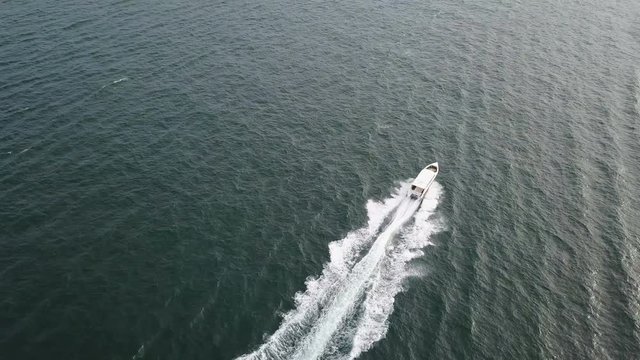 4K Aerial view of speedboat on the sea