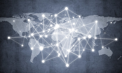 Lines and dots as networking idea drawn on cement background