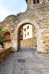 Fototapeta na wymiar ancient gate (porta pisana, 1326) in the village of Scarlino, tuscany, italy