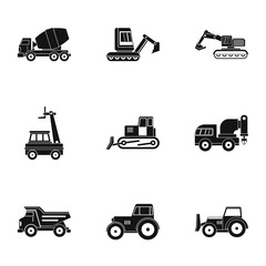 Heavy vehicle icon set, simple style