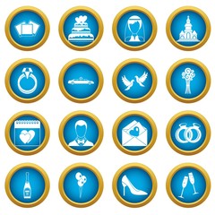 Wedding icons blue circle set