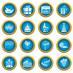 Happy Birthday icons blue circle set