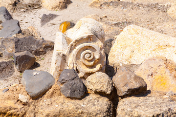 Hisham's Palace Spiral Stone Decoration in West Bank city of Jericho, Old city in Palestine, Israel