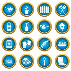 Gardening icons blue circle set
