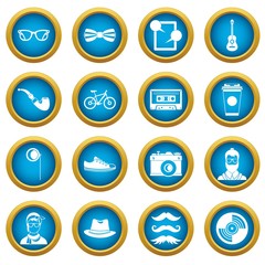 Fototapeta premium Hipster icons blue circle set