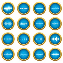 Sound wave icons blue circle set