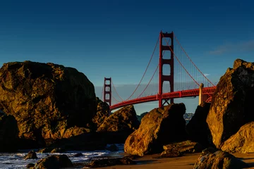 Papier Peint photo Plage de Baker, San Francisco pont du golden gate - vue sur la plage de boulanger