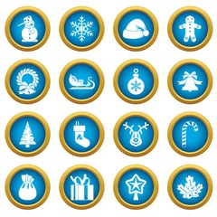 Christmas icons blue circle set