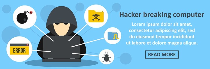 Hacker breaking computer banner horizontal concept