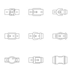Metal belt buckle icon set, outline style