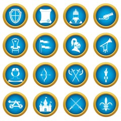 Knight medieval icons blue circle set