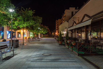 Obraz na płótnie Canvas City centre of Piestany (Slovakia) in night with no people around