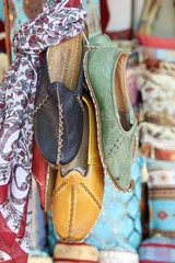Colourful handmade Traditional Turkish Shoes On Display at a local bazaar