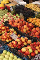 Fresh fruit and veg on a market stall in turkey,2017