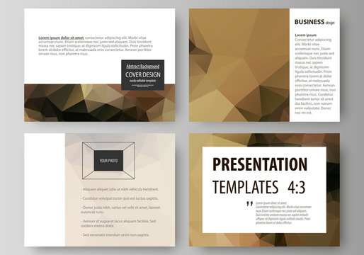 Set of business templates for presentation slides. Easy editable abstract vector layouts in flat design. Beautiful background. Geometrical colorful polygonal pattern in triangular style.