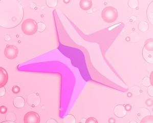 Air bubbles around a starfish on a pink background