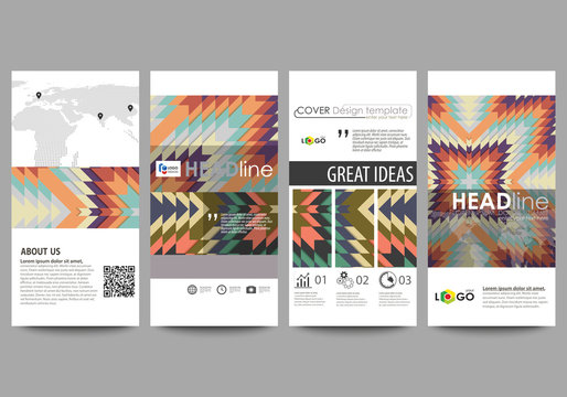 Flyers set, modern banners. Business templates. Cover design template, abstract vector layouts. Tribal pattern, geometrical ornament in ethno syle, ethnic hipster backdrop, vintage fashion background.
