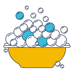 color blue and yellow sections silhouette with bowl and soap bubbles