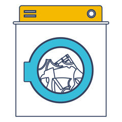 color blue and yellow sections silhouette of washing machine with clothes