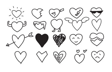 Heart Icons Set hand drawn vector line art cute  illustrations