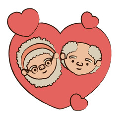color heart shape greeting card decorative with caricature face of grandmother with curly hair and bald grandfather