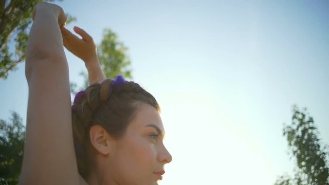 Beautiful woman doing a warm-up slow motion
