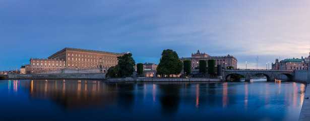 Panorama over Stockholm Royal palace, the Swedish parliament and parts of Rosenbad and Ministry for...