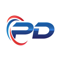 initial letter logo swoosh red blue