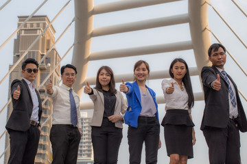 Obraz premium Group of business showing thumbs up