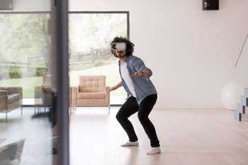 Fototapeta na wymiar man using VR-headset glasses of virtual reality