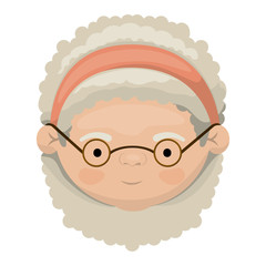 colorful face of elderly woman with glasses and bow lace curly long hairstyle