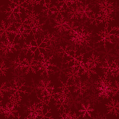 Naklejka na ściany i meble Transparent snowflakes seamless pattern on wine red Christmas background. Chaotic scattered transparent snowflakes. Bizarre Christmas creative pattern. Vector illustration.
