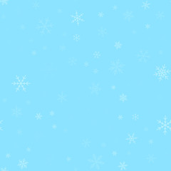 Naklejka na ściany i meble Transparent snowflakes seamless pattern on turquoise Christmas background. Chaotic scattered transparent snowflakes. Rare Christmas creative pattern. Vector illustration.
