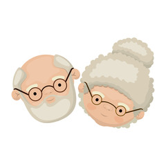colorful face of elderly couple grandfather with beard and grandmother with glasses and curly bun hairstyle