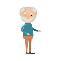 colorful full body bearded elderly man in clothes with curly white hair